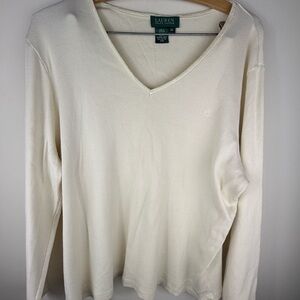 Vintage Lauren Ralph Lauren Cream V-Neck Ribbed Top